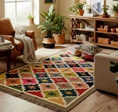 Multicolor Jute Handcrafted Vintage Dhurrie For Home